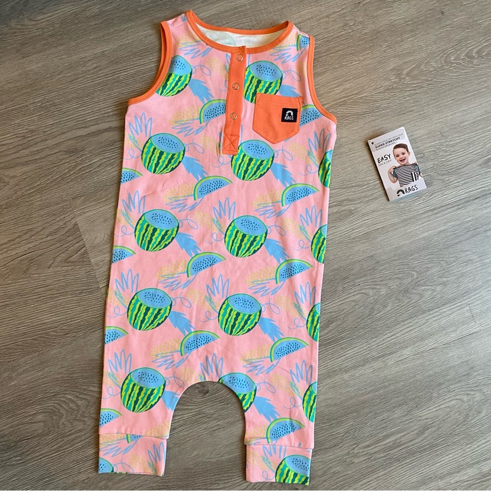 New Rags to Raches 2T‎ Romper Bodysuit Watermelon Short Sleeve Fruit Beach